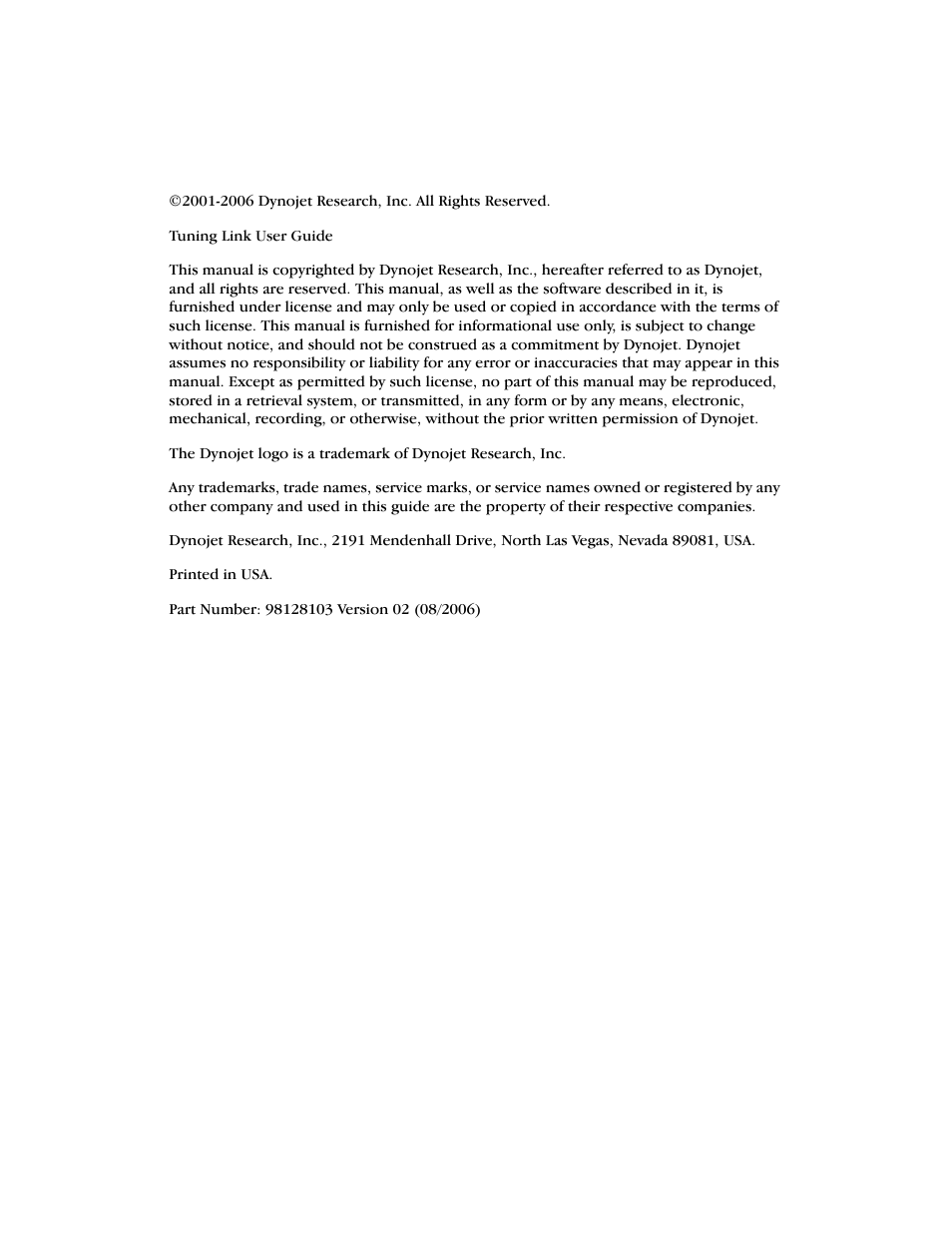 Copyright | Dynojet Tuning Link User Manual | Page 2 / 36