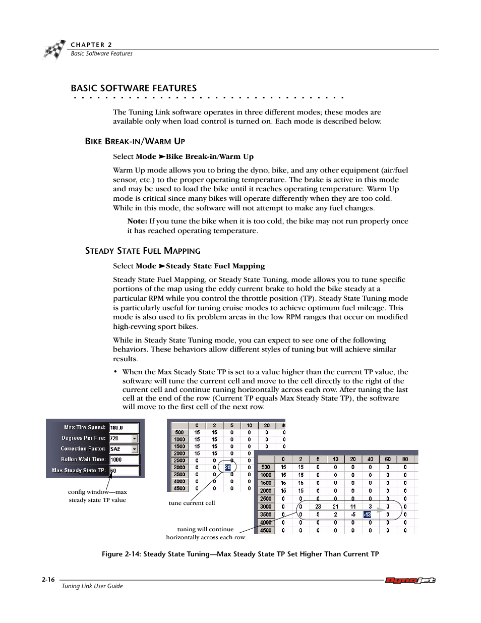 Basic software features, Bike break-in/warm up, Steady state fuel mapping | Dynojet Tuning Link User Manual | Page 28 / 36