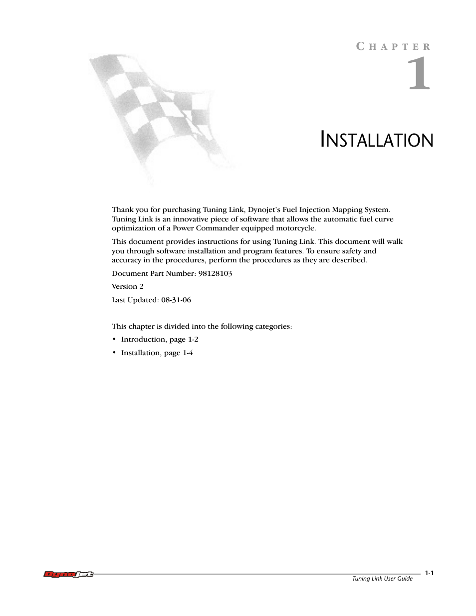 Installation, Chapter 1 | Dynojet Tuning Link User Manual | Page 5 / 36