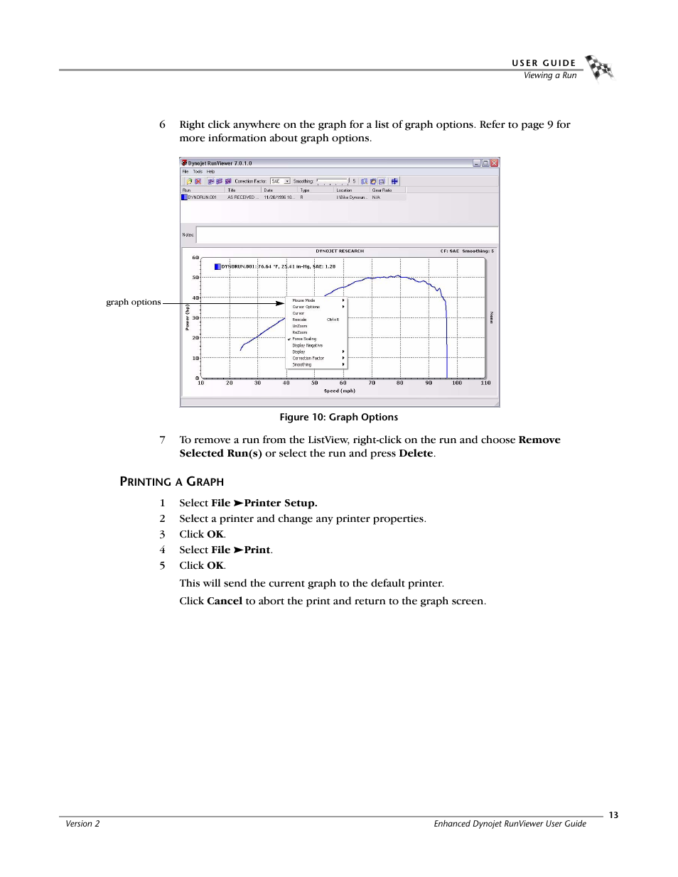 Printing a graph | Dynojet Run Viewer Complete User Manual | Page 17 / 22