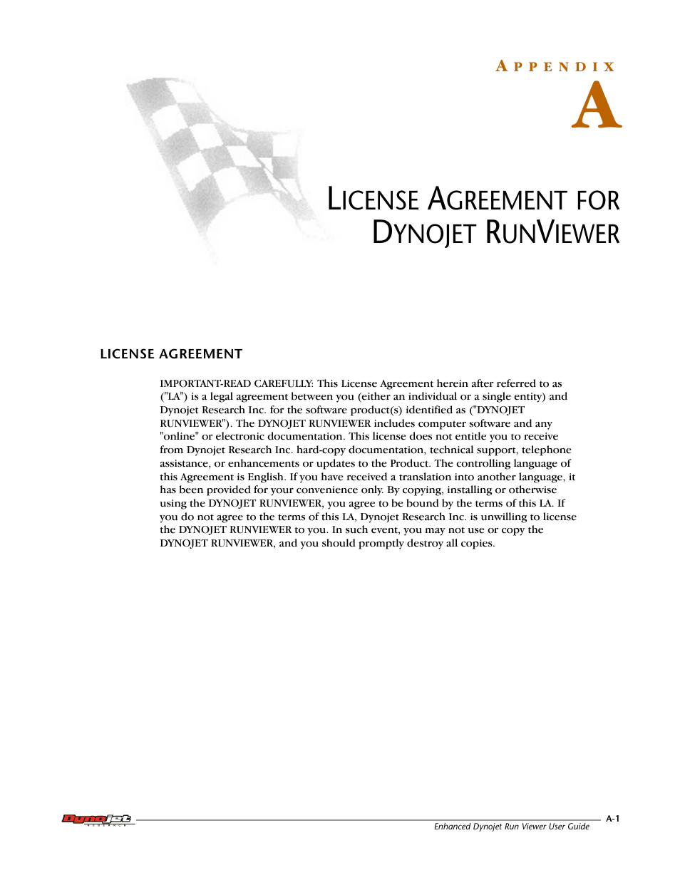 A - license agreement for dynojet runviewer, License agreement, Appendix a license agreement for dynojet runviewer | Dynojet Run Viewer Complete User Manual | Page 19 / 22