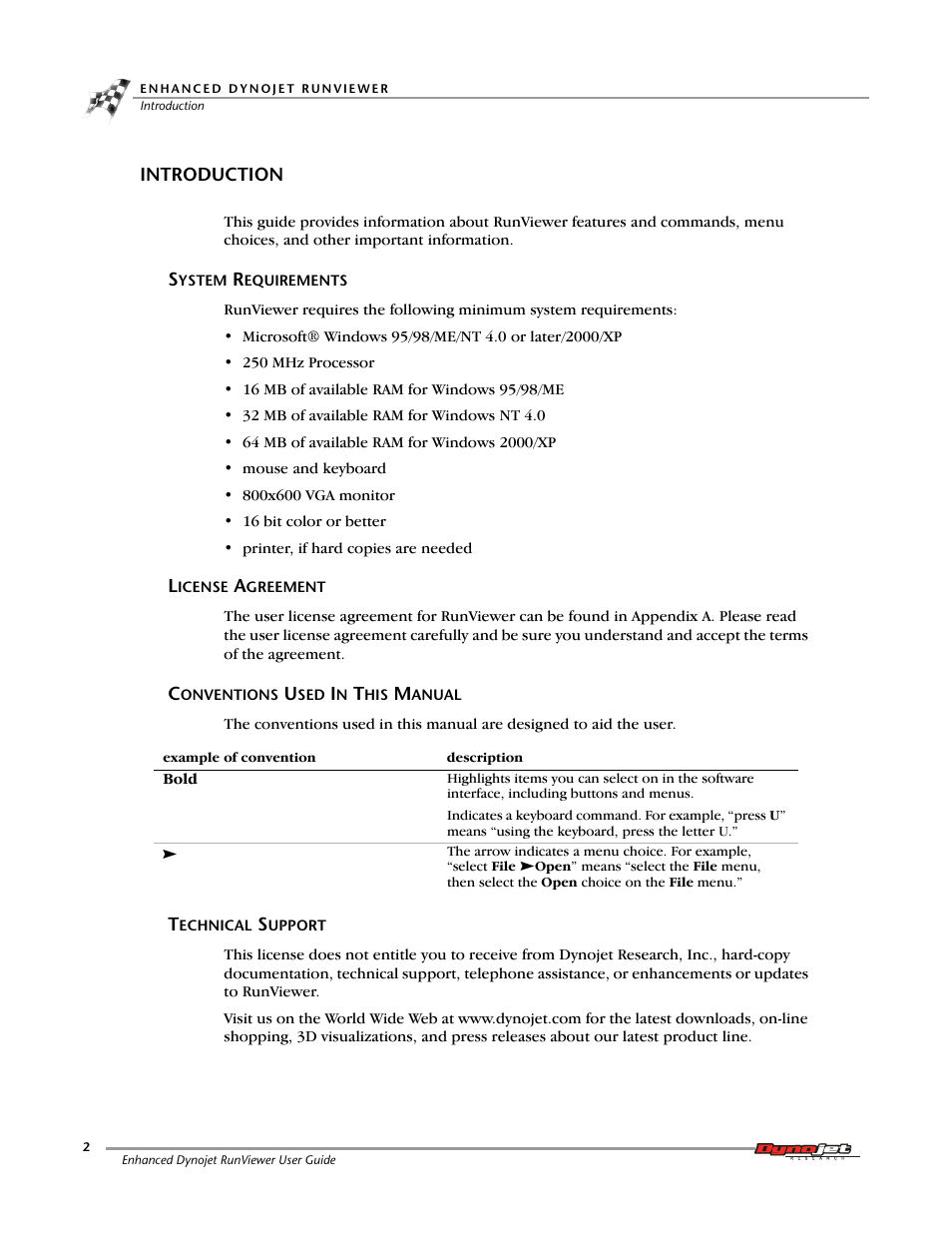 Introduction, System requirements, License agreement | Conventions used in this manual, Technical support | Dynojet Run Viewer Complete User Manual | Page 6 / 22