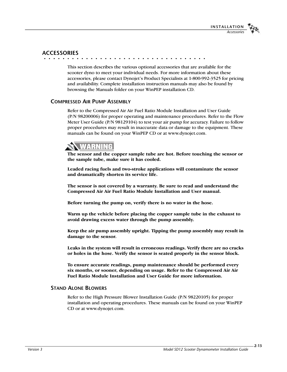 Accessories, Compressed air pump assembly, Stand alone blowers | Dynojet Scooter Dyno SD-12 Installation Guide User Manual | Page 29 / 44