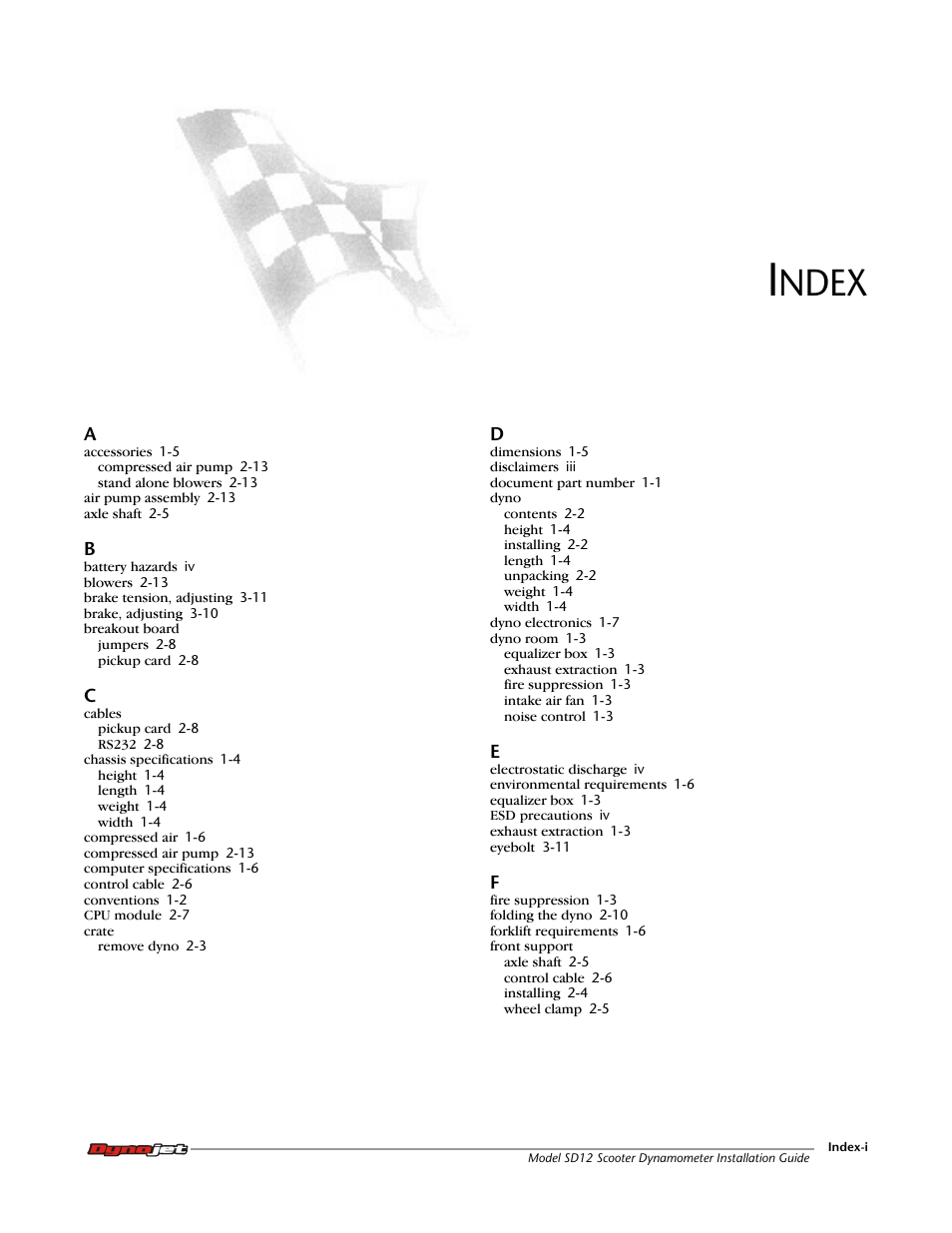 Index, Ndex | Dynojet Scooter Dyno SD-12 Installation Guide User Manual | Page 43 / 44