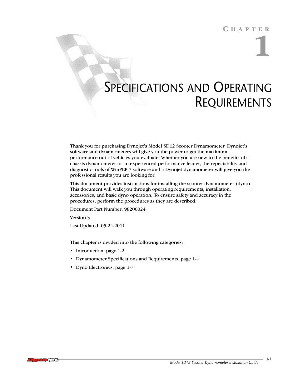 1 - specifications and operating requirements | Dynojet Scooter Dyno SD-12 Installation Guide User Manual | Page 9 / 44