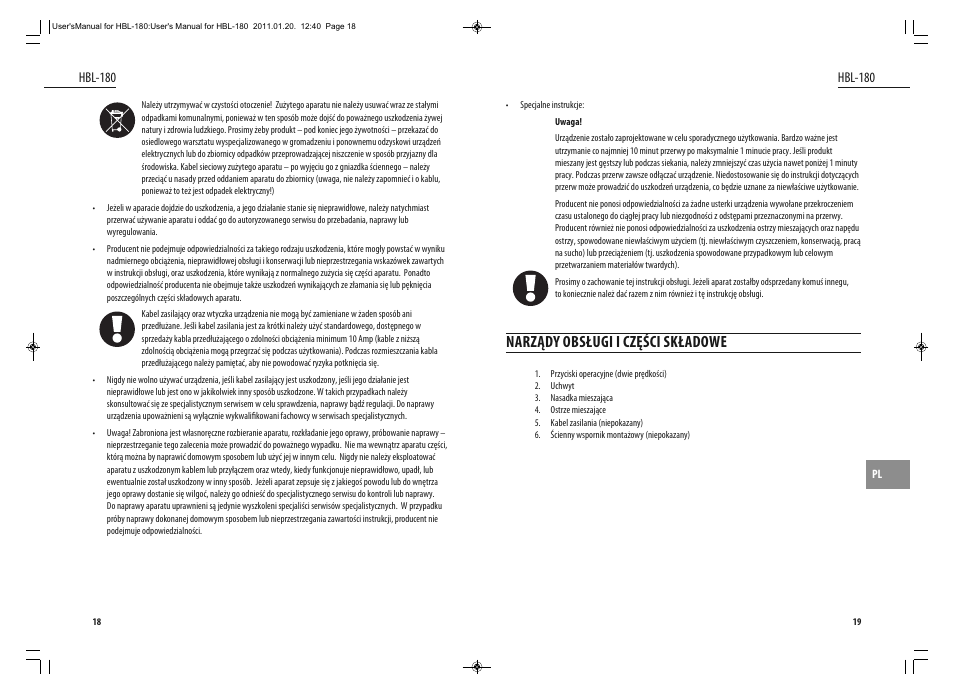 Narządy obsługi i części składowe, Hbl-180 | Dyras HBL-180 User Manual | Page 10 / 29