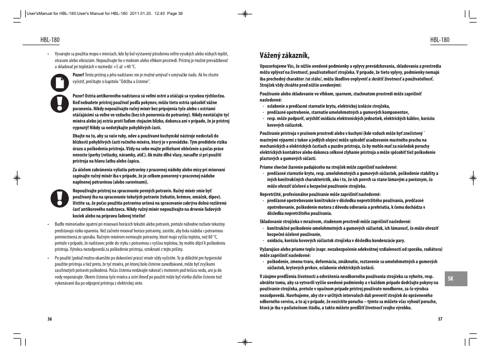 Vážený zákazník, Hbl-180 | Dyras HBL-180 User Manual | Page 19 / 29