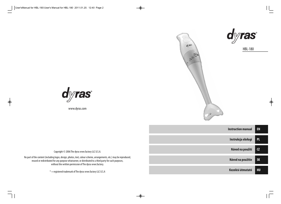 Dyras HBL-180 User Manual | Page 2 / 29