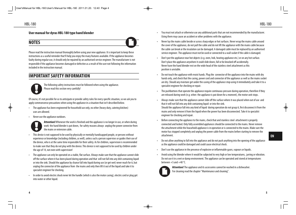 Important safety information, Hbl-180 | Dyras HBL-180 User Manual | Page 3 / 29