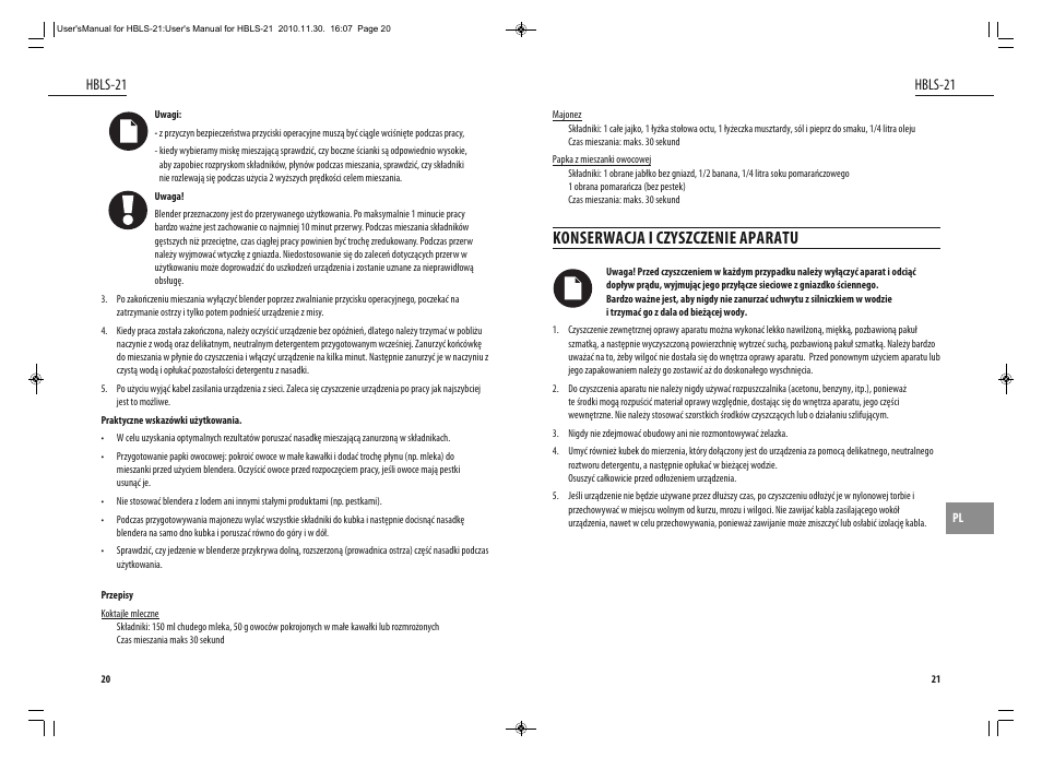 Konserwacja i czyszczenie aparatu, Hbls-21 | Dyras HBLS-21 User Manual | Page 11 / 29
