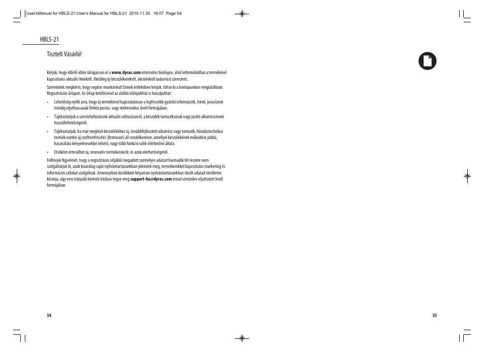 Tisztelt vásárló, Hbls-21 | Dyras HBLS-21 User Manual | Page 28 / 29