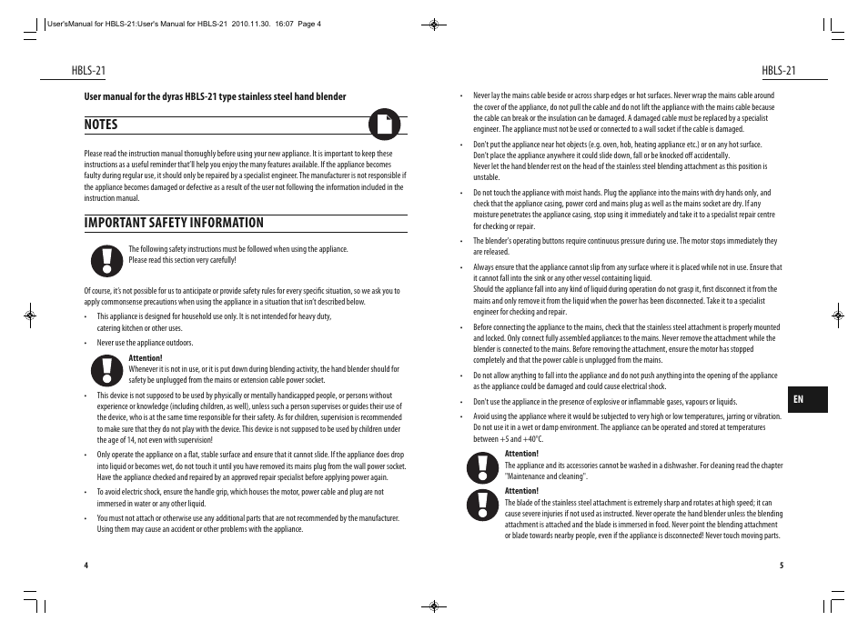 Important safety information, Hbls-21 | Dyras HBLS-21 User Manual | Page 3 / 29