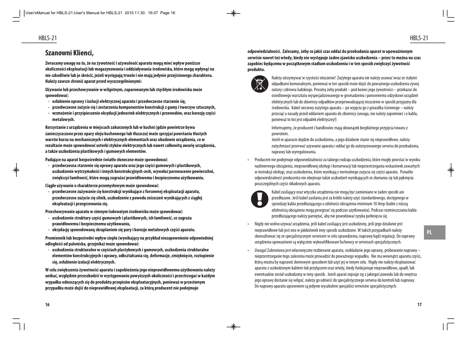 Szanowni klienci, Hbls-21 | Dyras HBLS-21 User Manual | Page 9 / 29
