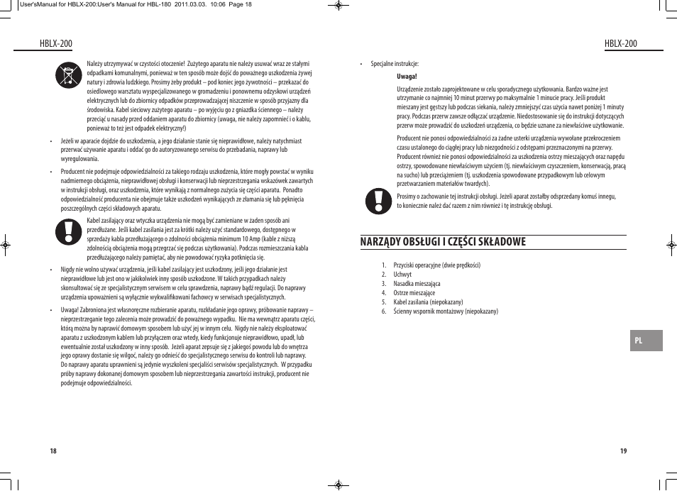 Narządy obsługi i części składowe, Hblx-200 | Dyras HBLX-200 User Manual | Page 10 / 29
