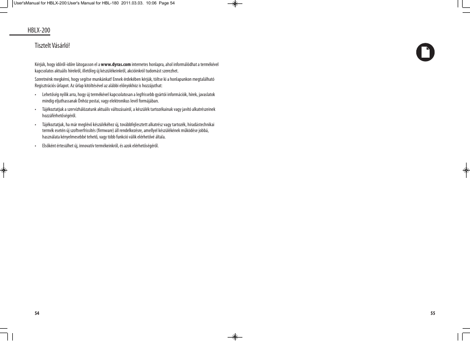 Tisztelt vásárló, Hblx-200 | Dyras HBLX-200 User Manual | Page 28 / 29