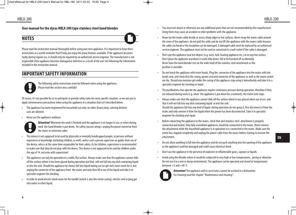 Important safety information, Hblx-200 | Dyras HBLX-200 User Manual | Page 3 / 29