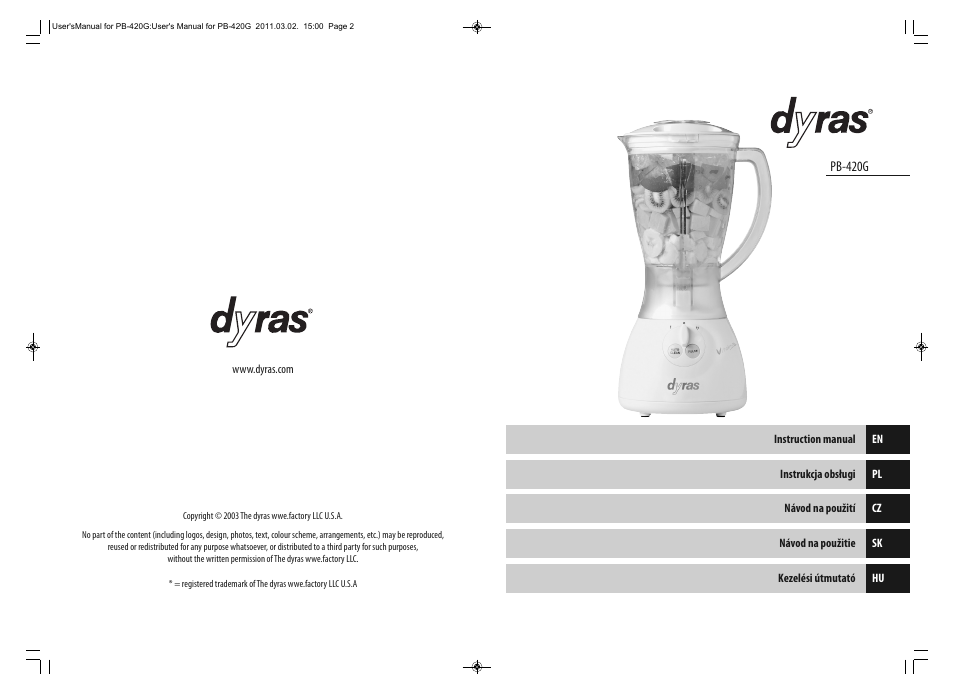 Dyras PB-420G User Manual | Page 2 / 29