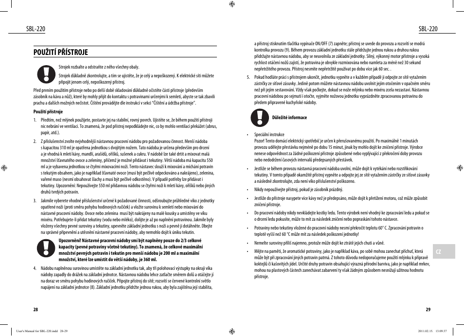 Použití přístroje, Sbl-220 | Dyras SBL-220 User Manual | Page 15 / 27