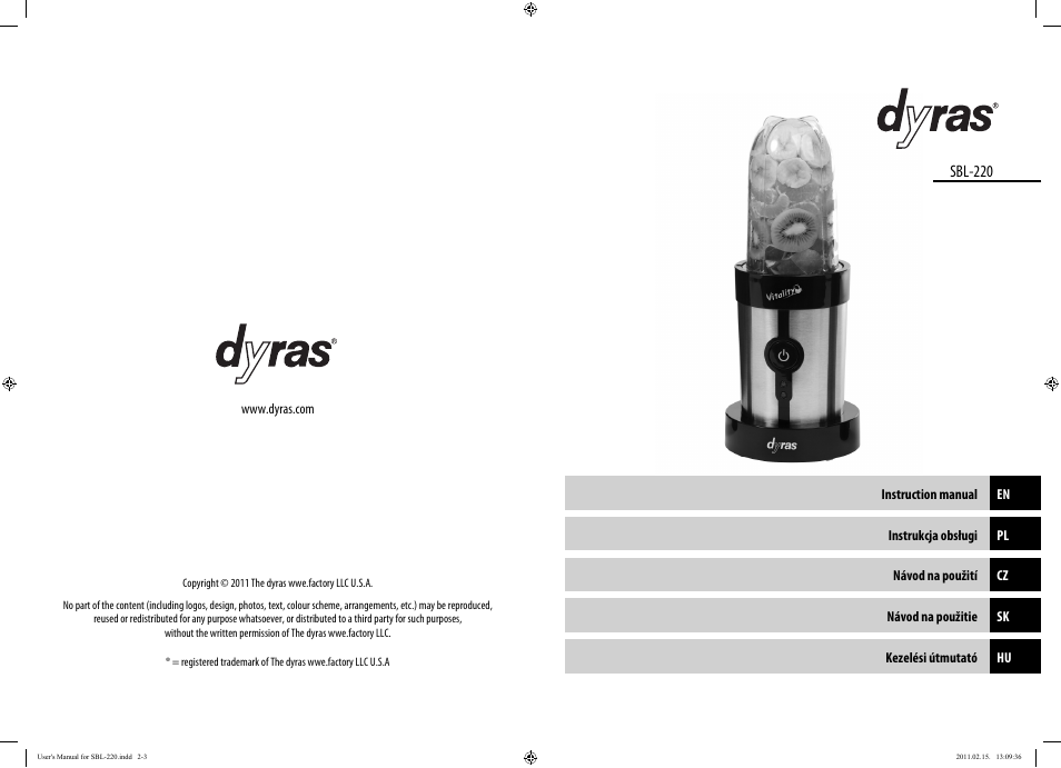 Sbl-220 | Dyras SBL-220 User Manual | Page 2 / 27