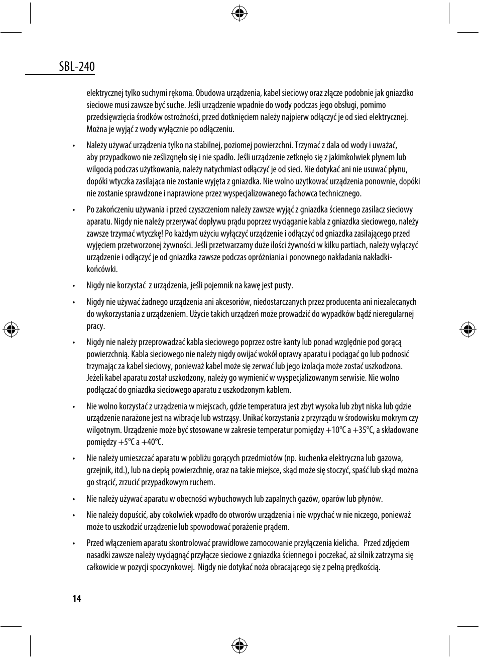 Sbl-240 | Dyras SBL-240 User Manual | Page 14 / 53