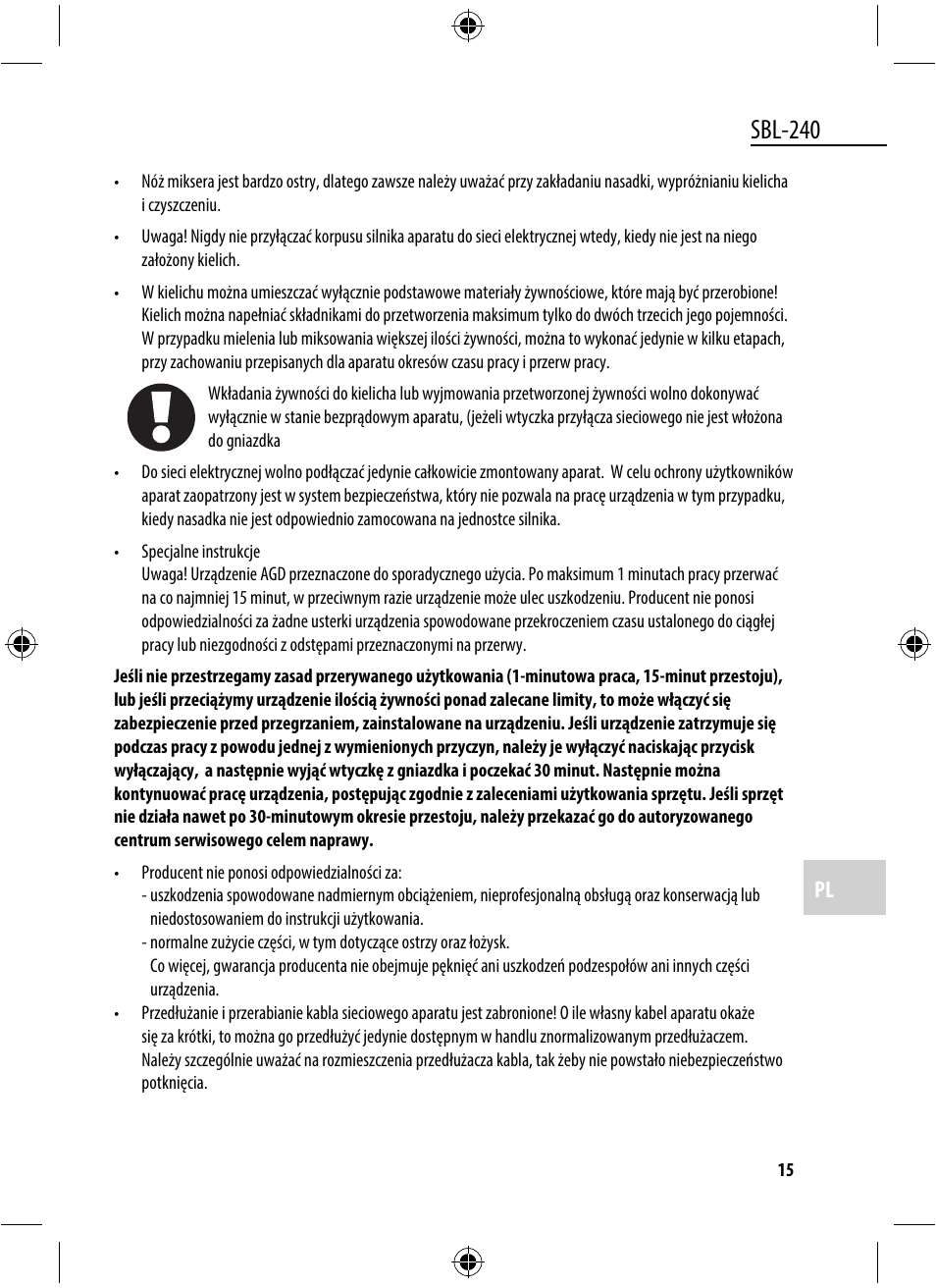 Sbl-240 | Dyras SBL-240 User Manual | Page 15 / 53