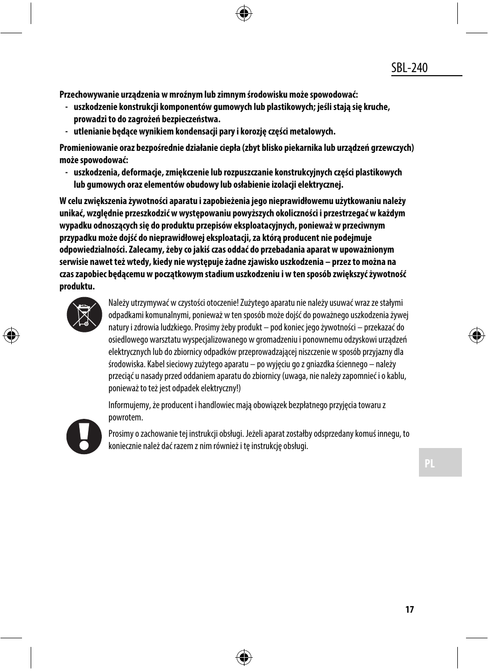 Sbl-240 | Dyras SBL-240 User Manual | Page 17 / 53