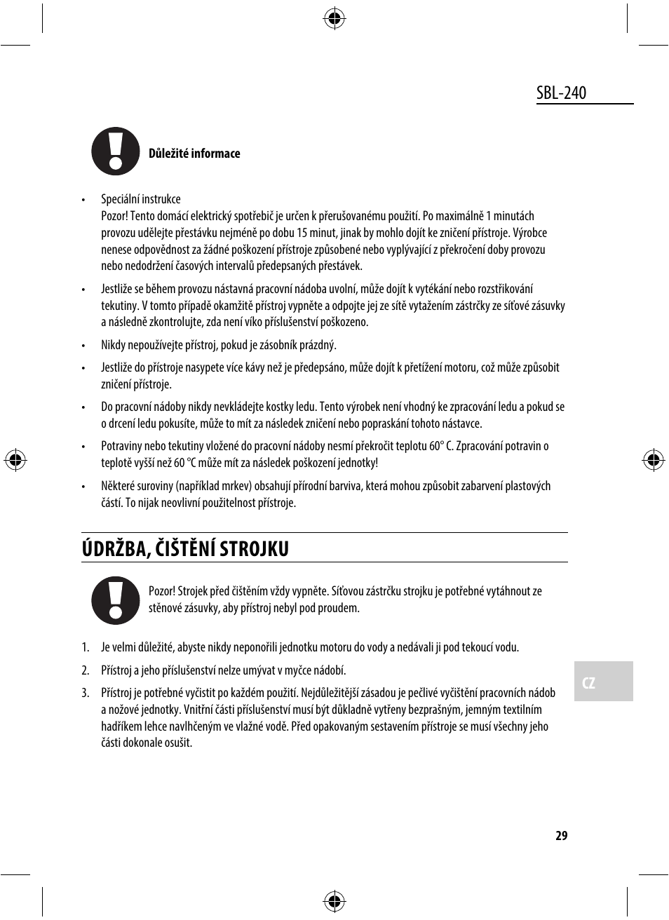 Údržba, čištění strojku, Sbl-240 | Dyras SBL-240 User Manual | Page 29 / 53