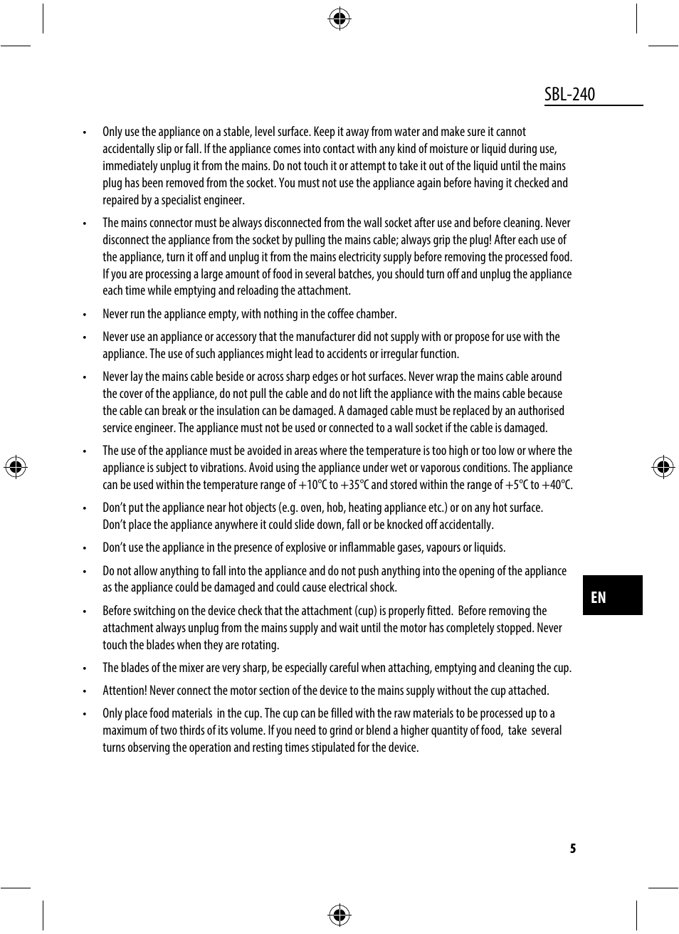 Sbl-240 | Dyras SBL-240 User Manual | Page 5 / 53