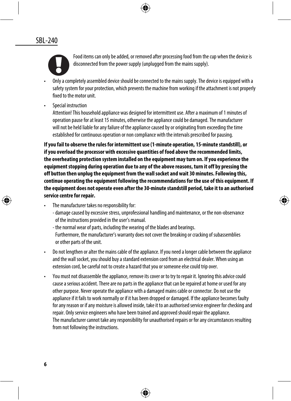 Sbl-240 | Dyras SBL-240 User Manual | Page 6 / 53