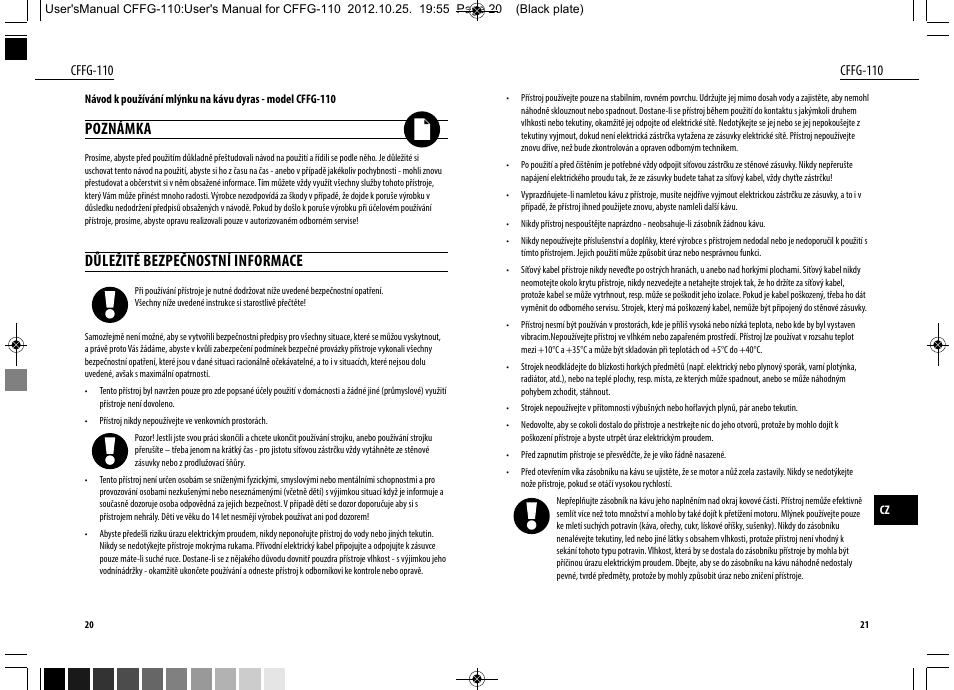 Poznámka, Důležité bezpečnostní informace | Dyras CFFG-110 User Manual | Page 11 / 23