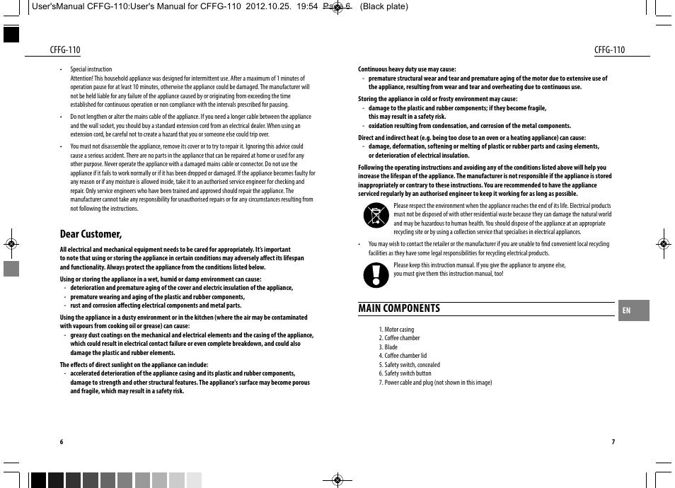 Dear customer, Main components | Dyras CFFG-110 User Manual | Page 4 / 23