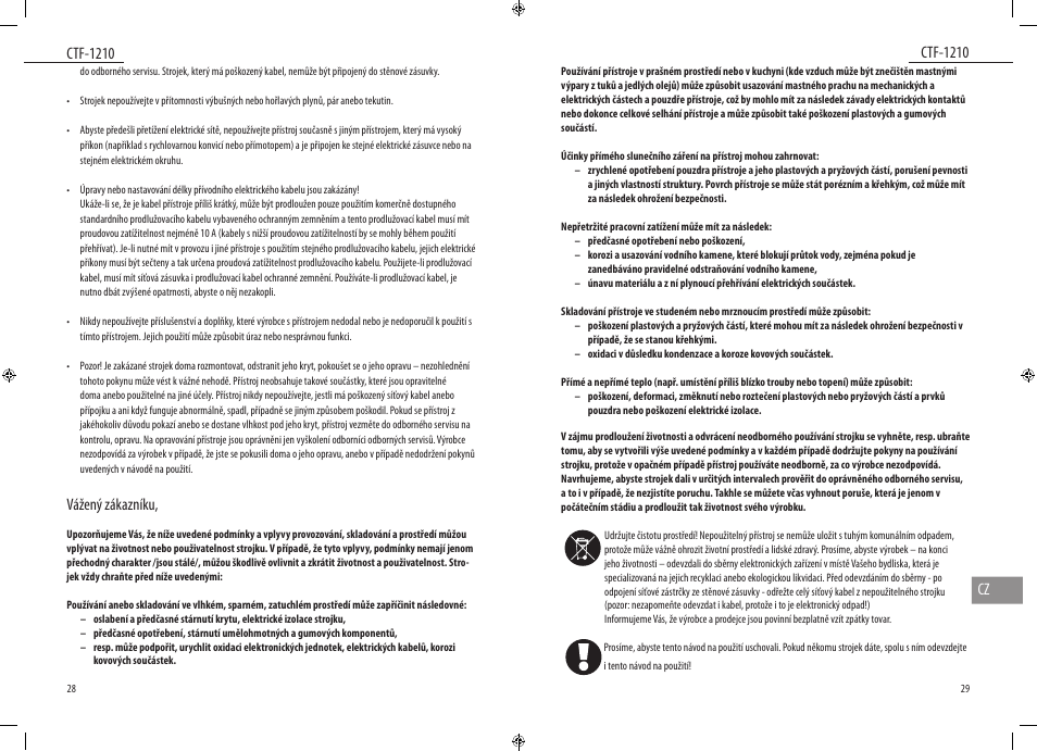Ctf-1210, Ctf-1210 cz, Vážený zákazníku | Dyras CTF-1210 User Manual | Page 15 / 29
