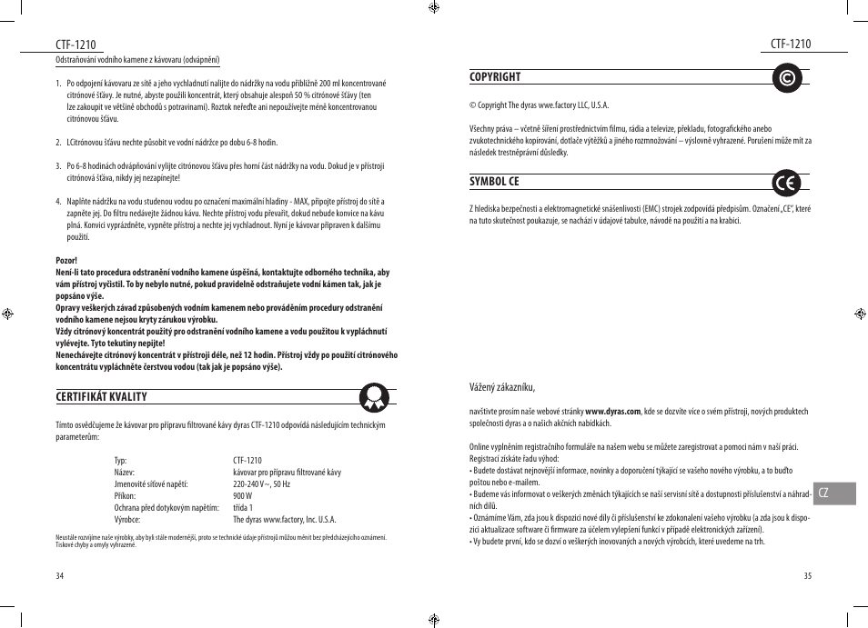 Ctf-1210, Ctf-1210 cz | Dyras CTF-1210 User Manual | Page 18 / 29