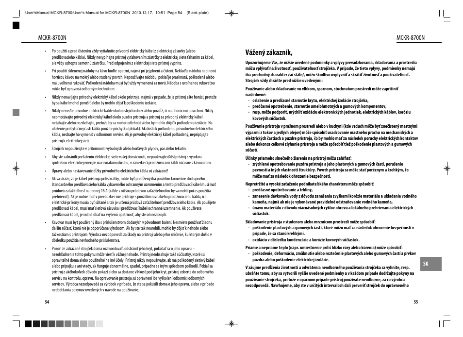 Vážený zákazník, Mckr-8700n | Dyras MCKR-8700N User Manual | Page 28 / 43