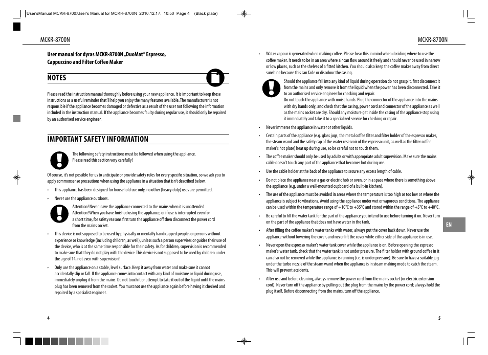 Important safety information, Mckr-8700n | Dyras MCKR-8700N User Manual | Page 3 / 43