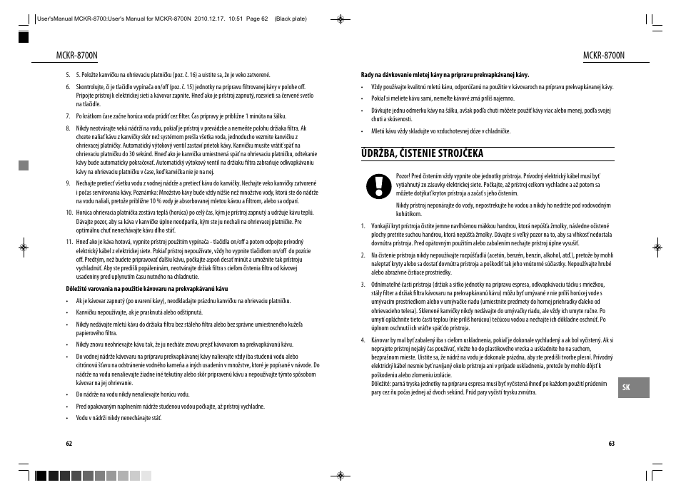 Údržba, čistenie strojčeka, Mckr-8700n | Dyras MCKR-8700N User Manual | Page 32 / 43