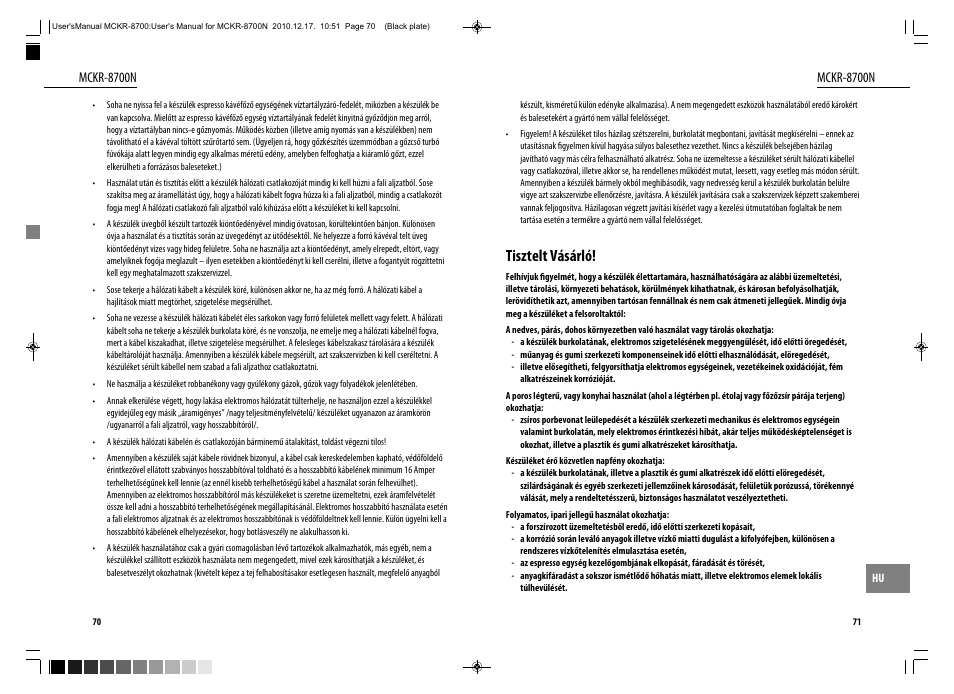 Tisztelt vásárló, Mckr-8700n | Dyras MCKR-8700N User Manual | Page 36 / 43