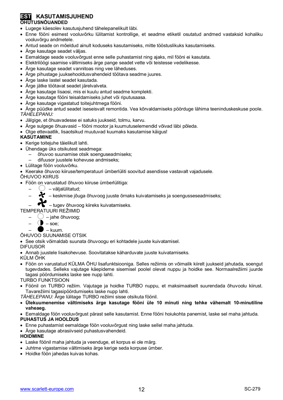 Scarlett SC-279 User Manual | Page 12 / 18