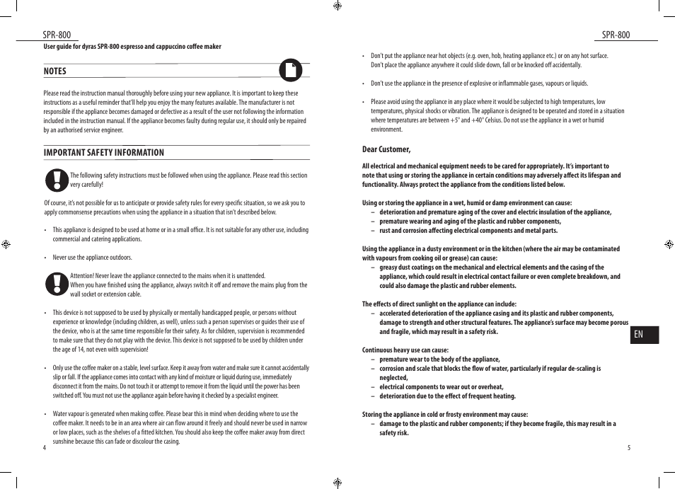 Important safety information | Dyras SPR-800 User Manual | Page 3 / 37