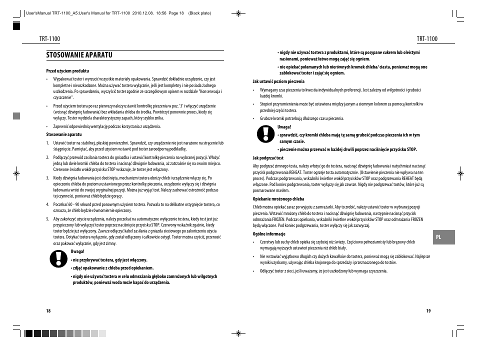 Stosowanie aparatu, Trt-1100 | Dyras TRT-1100 User Manual | Page 10 / 27