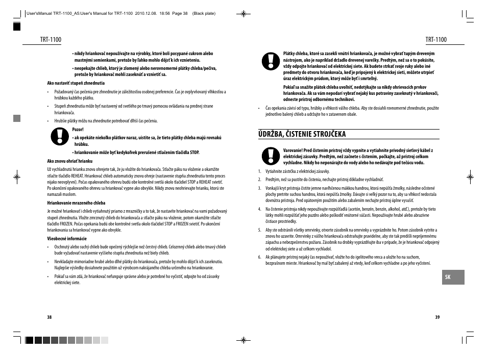 Údržba, čistenie strojčeka, Trt-1100 | Dyras TRT-1100 User Manual | Page 20 / 27