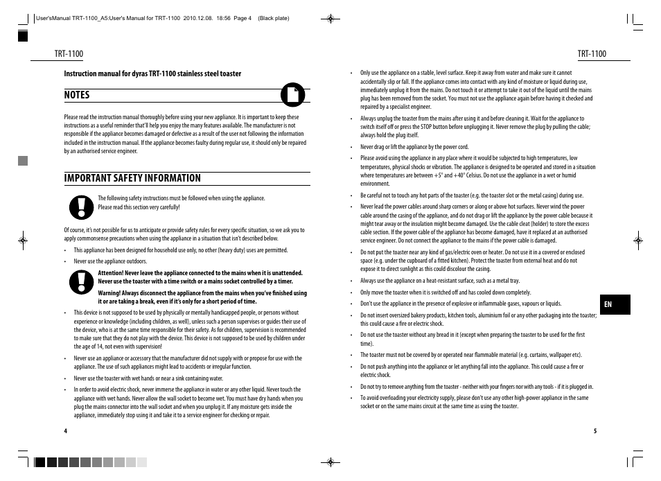 Important safety information, Trt-1100 | Dyras TRT-1100 User Manual | Page 3 / 27