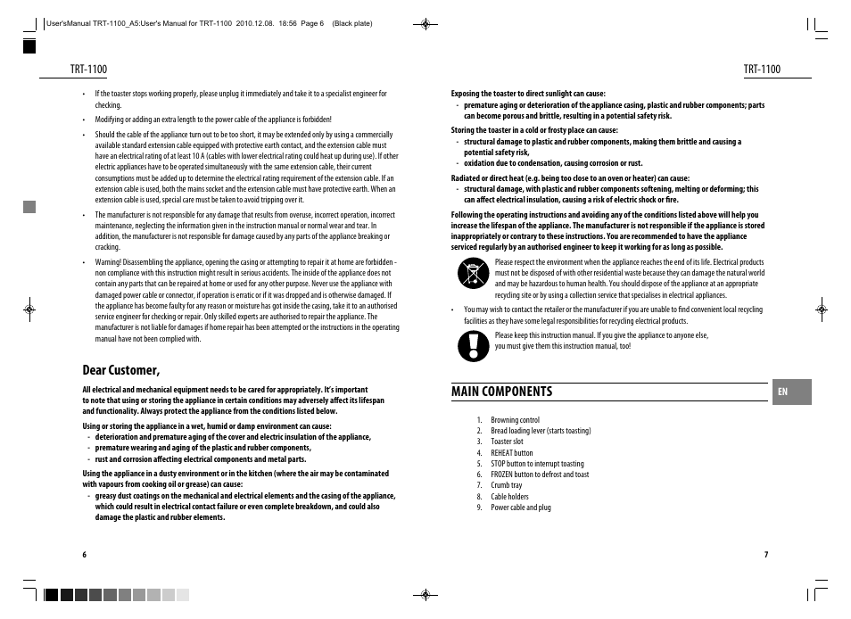 Dear customer, Main components, Trt-1100 | Dyras TRT-1100 User Manual | Page 4 / 27