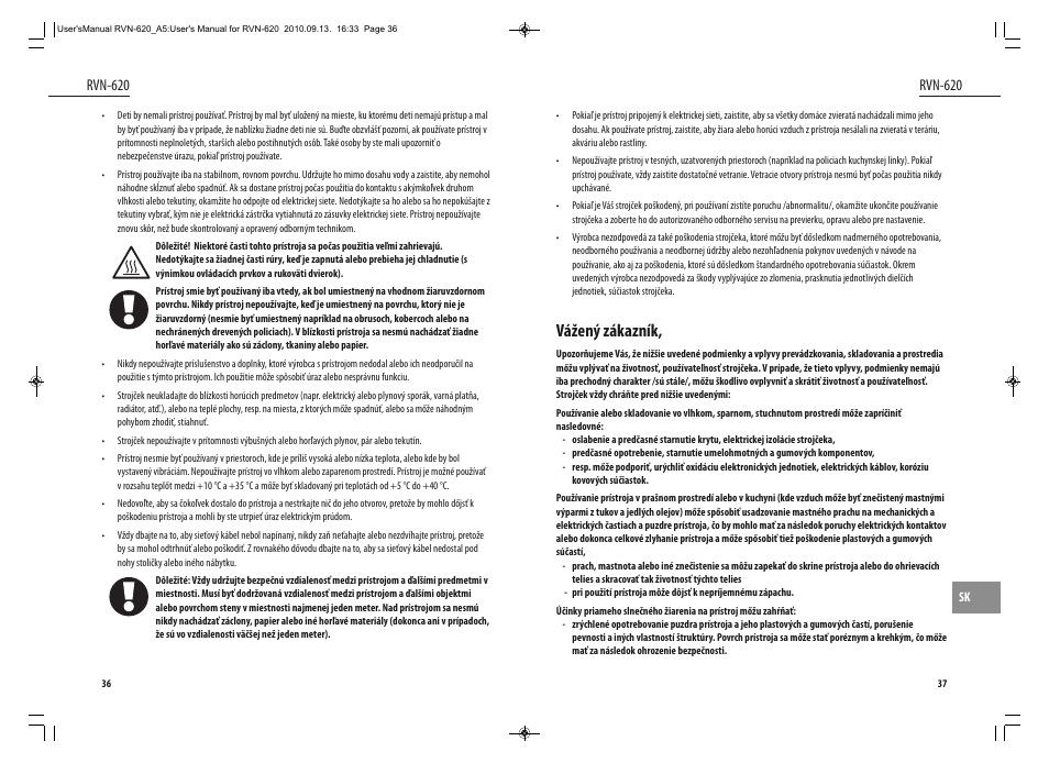 Vážený zákazník, Rvn-620 | Dyras RVN-620 User Manual | Page 19 / 29