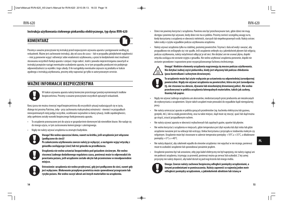 Komentarz, Ważne informacje bezpieczeństwa | Dyras RVN-620 User Manual | Page 8 / 29
