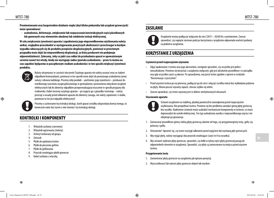 Kontrolki i komponenty, Zasilanie, Korzystanie z urządzenia | Mtst-780 | Dyras MTST-780 User Manual | Page 10 / 29
