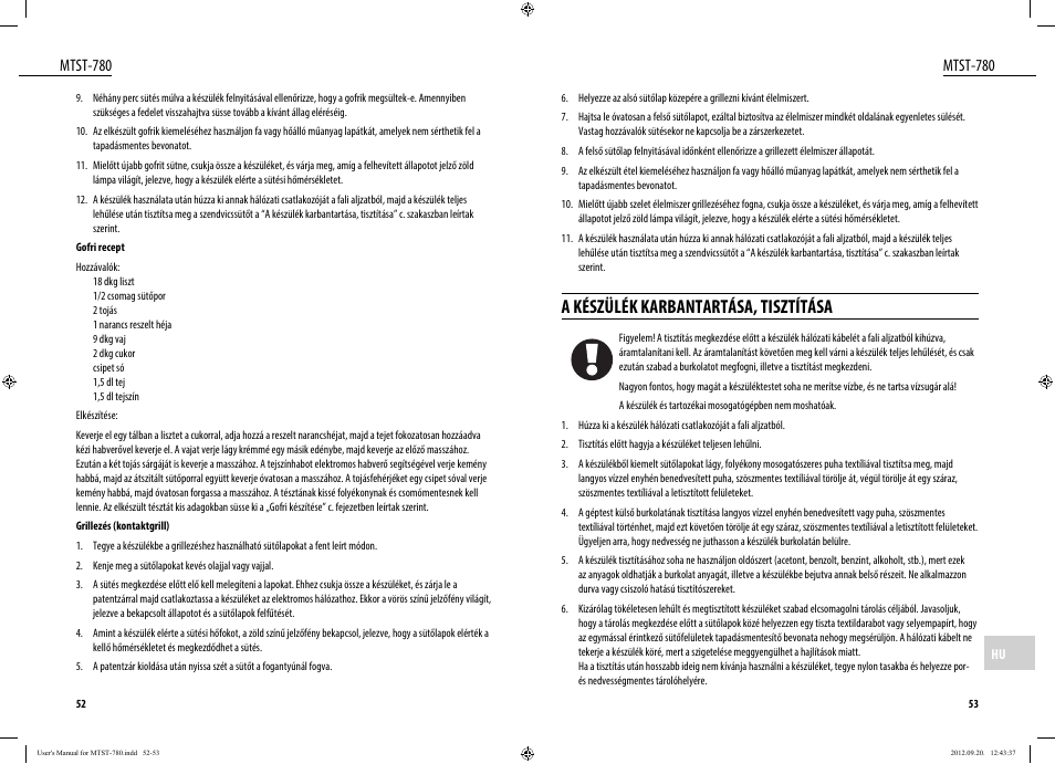 A készülék karbantartása, tisztítása, Mtst-780 | Dyras MTST-780 User Manual | Page 27 / 29