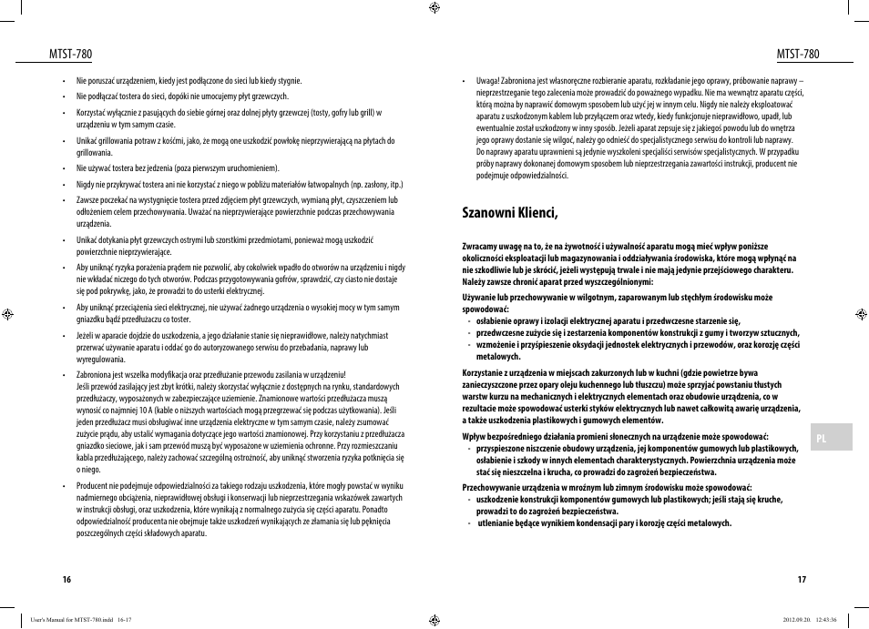 Szanowni klienci, Mtst-780 | Dyras MTST-780 User Manual | Page 9 / 29