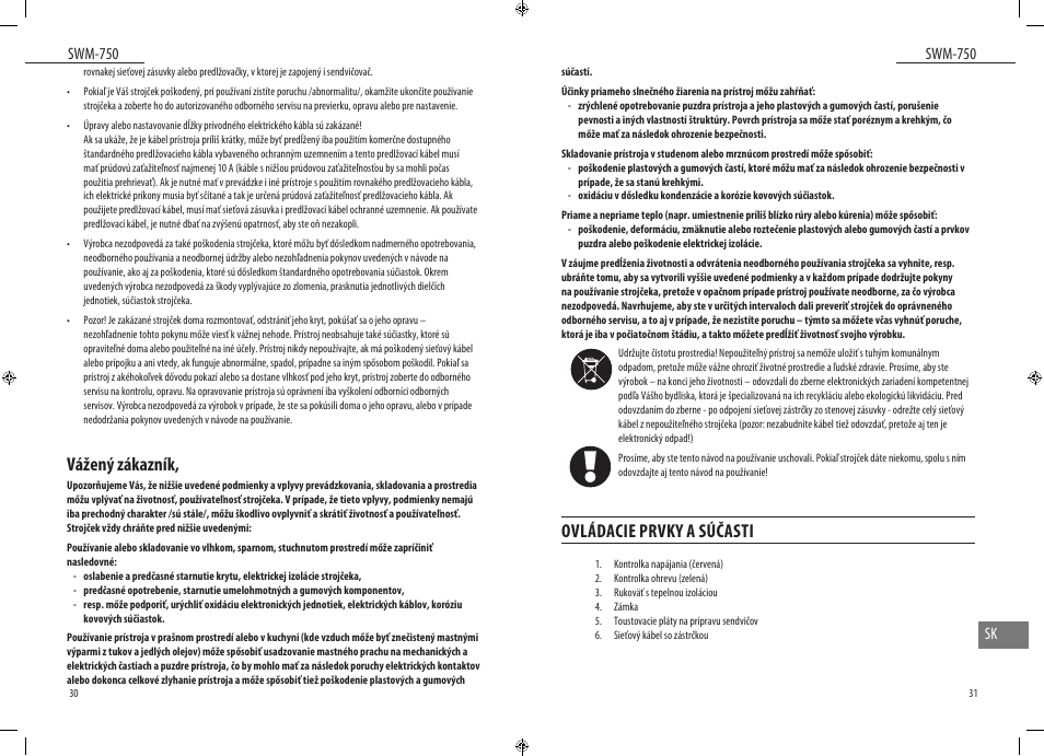 Ovládacie prvky a súčasti, Vážený zákazník, Swm-750 | Swm-750 sk | Dyras SWM-750 User Manual | Page 16 / 23