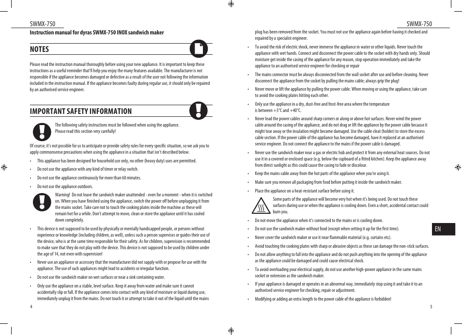 Important safety information | Dyras SWMX-750 User Manual | Page 3 / 23